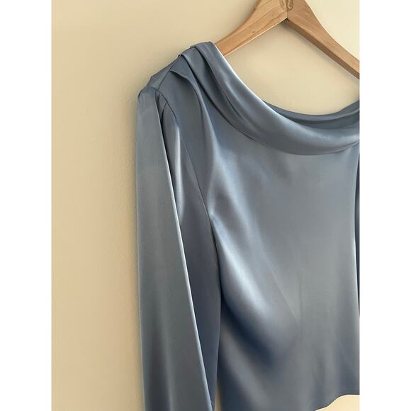 Bobbles & Lace Off the Shoulder Satin Cocktail Dress Shirt Sky Blue Size Small - Picture 6 of 8